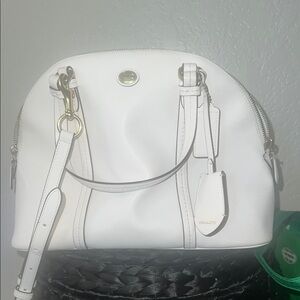 Coach White Leather Satchel with Dome Shape and Metal Hardware